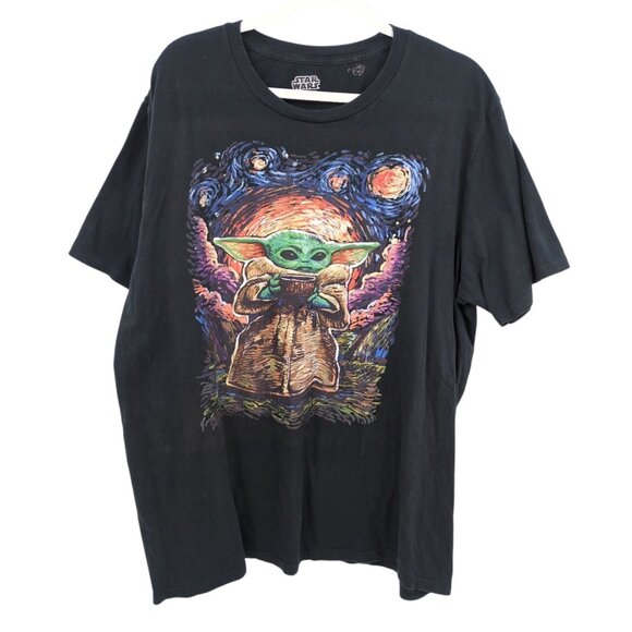 Star Wars‎ Mandalorian Baby Yoda Grogu Starry Night Graphic Tee Black 2XLT - Picture 1 of 4